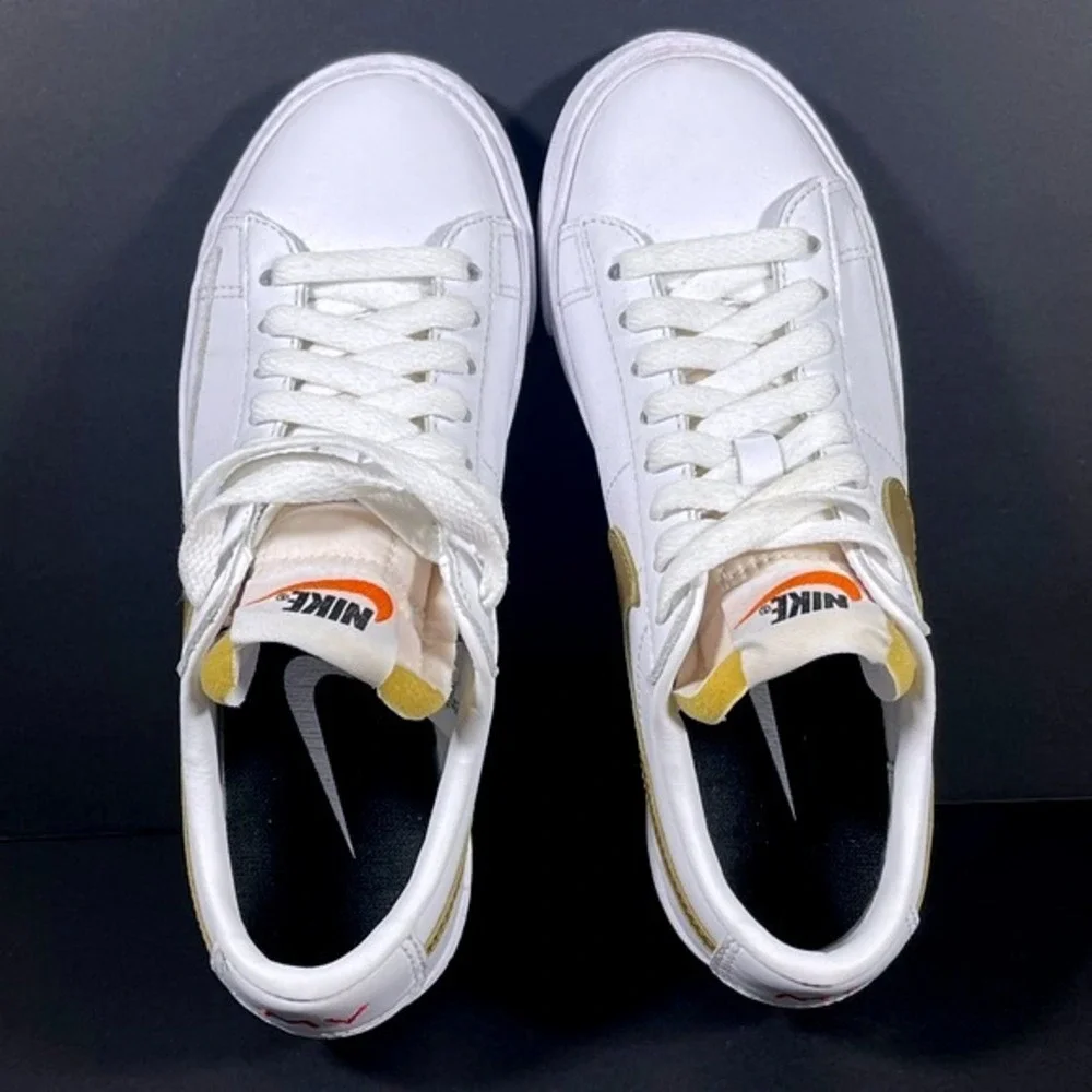Nike Blazer Low Platform White Gold Red Custom Logo Sneakers Womens Size 5 Shoes